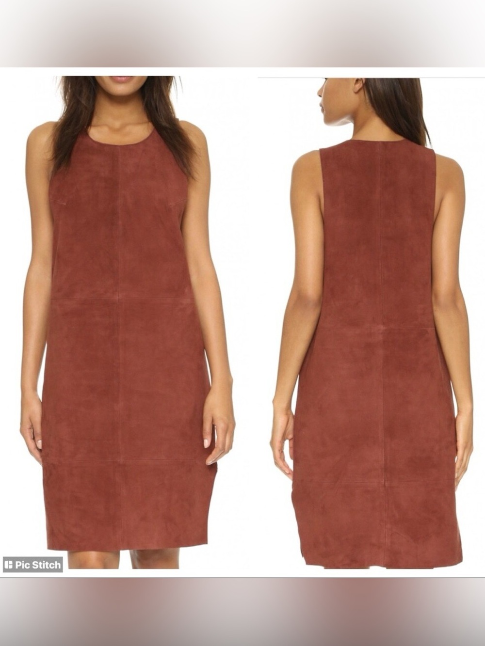 Anthropologie Suede Sleeveless Shift Dress - Rust Brown